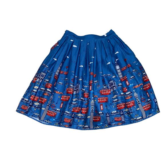 Grace Karin Pleated skirt with a London transportation scene print small Blue - Picture 2 of 4